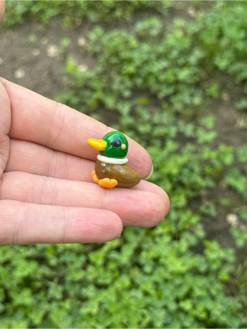 Handmade Mini Green & Brown Duck Figurine for Bird Lovers